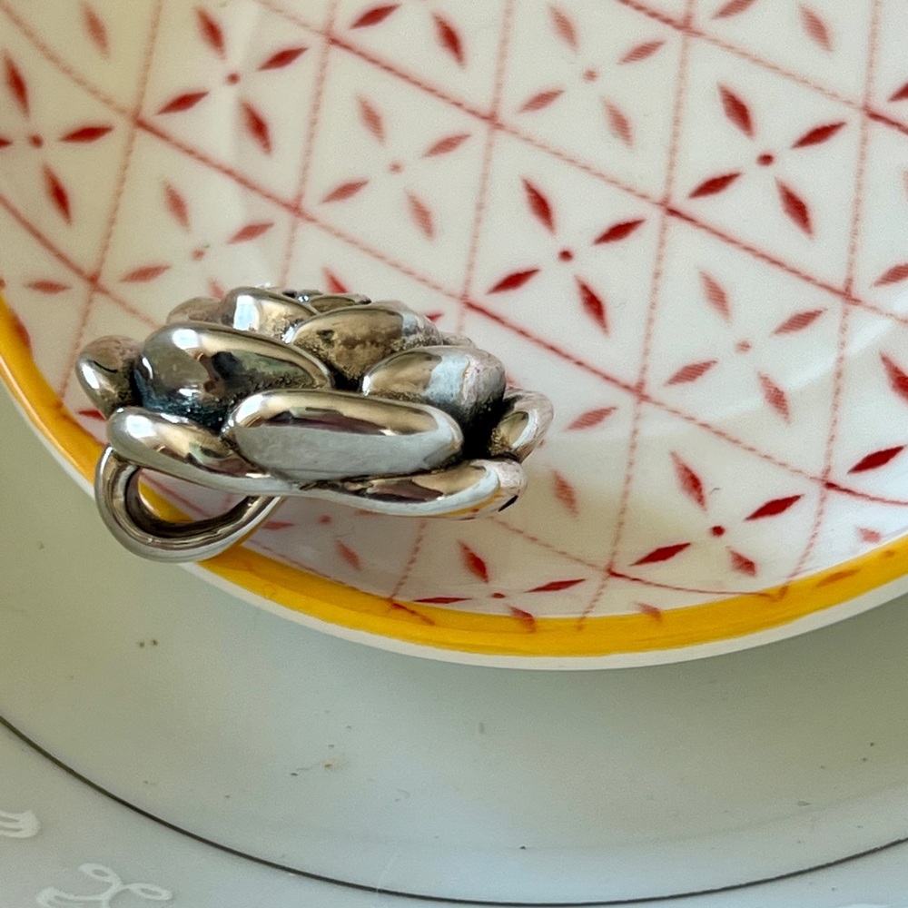 Vintage 925 Sterling Silver 3D Rose Slide Pendant - Picture 3 of 5
